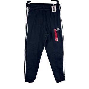 Adidas Sweatpants Boy's Medium Black Regular Fit‎ Black Jogger Pants Stripes NEW
